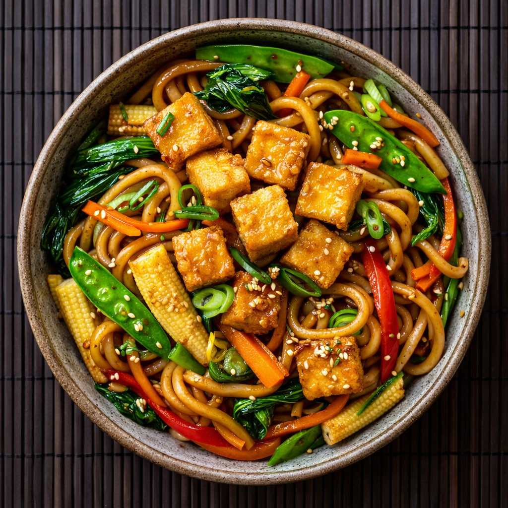 Crispy Tofu Stir Fry with Udon Noodles